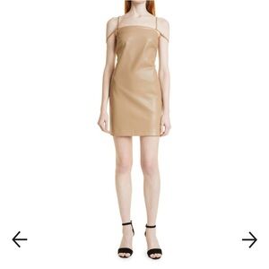 NWT Jonathan Simkhai Jeslyn Sparrow Vegan Leather Strap Nude Neutral Mini Dress